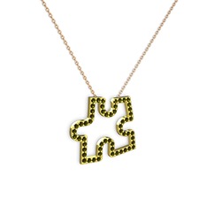 Puzzle Parça Kolye - Peridot 18 ayar altın kolye (40 cm rose altın rolo zincir) #19bv617