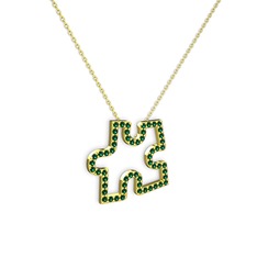 Puzzle Parça Kolye - Yeşil kuvars 14 ayar altın kolye (40 cm gümüş rolo zincir) #1b6mjkv