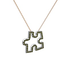 Puzzle Parça Kolye - Peridot 8 ayar beyaz altın kolye (40 cm rose altın rolo zincir) #1blnhnt