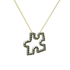 Puzzle Parça Kolye - Peridot 14 ayar beyaz altın kolye (40 cm altın rolo zincir) #1bshnt6