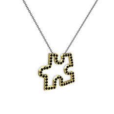 Puzzle Parça Kolye - Siyah zirkon 925 ayar altın kaplama gümüş kolye (40 cm gümüş rolo zincir) #1c0z98h