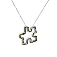 Puzzle Parça Kolye - Peridot 925 ayar gümüş kolye (40 cm beyaz altın rolo zincir) #1i73ivq