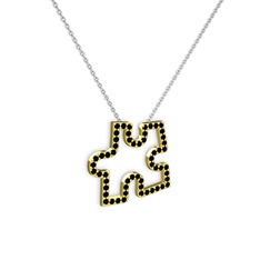 Puzzle Parça Kolye - Siyah zirkon 8 ayar altın kolye (40 cm gümüş rolo zincir) #1l8s2v1