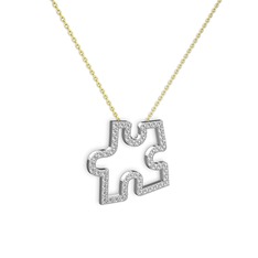 Puzzle Parça Kolye - Pırlanta 8 ayar beyaz altın kolye (0.55 karat, 40 cm altın rolo zincir) #1lc6bab