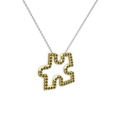 Puzzle Parça Kolye - Dumanlı kuvars 18 ayar altın kolye (40 cm gümüş rolo zincir) #1lc9779