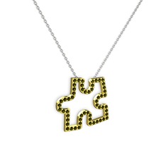 Puzzle Parça Kolye - Peridot 14 ayar altın kolye (40 cm gümüş rolo zincir) #1lrp1ji