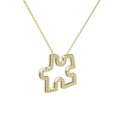 Puzzle Parça Kolye - Beyaz zirkon 8 ayar altın kolye (40 cm altın rolo zincir) #1lvs14l