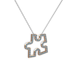 Puzzle Parça Kolye - Akuamarin 8 ayar rose altın kolye (40 cm gümüş rolo zincir) #1qx32y4