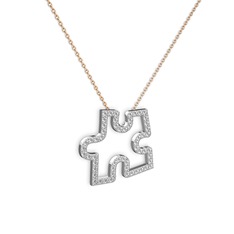 Puzzle Parça Kolye - Beyaz zirkon 18 ayar beyaz altın kolye (40 cm rose altın rolo zincir) #1sxrt33