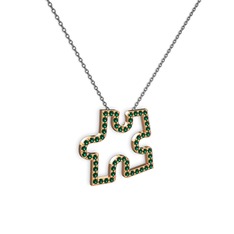 Puzzle Parça Kolye - Yeşil kuvars 14 ayar rose altın kolye (40 cm gümüş rolo zincir) #1t3yn8l