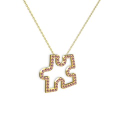 Puzzle Parça Kolye - Pembe kuvars 8 ayar altın kolye (40 cm altın rolo zincir) #1vorfm4
