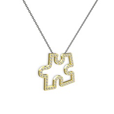 Puzzle Parça Kolye - Beyaz zirkon 18 ayar altın kolye (40 cm gümüş rolo zincir) #1wqpihk
