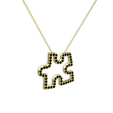 Puzzle Parça Kolye - Siyah zirkon 18 ayar altın kolye (40 cm altın rolo zincir) #1ypeezn
