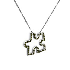 Puzzle Parça Kolye - Peridot 18 ayar beyaz altın kolye (40 cm gümüş rolo zincir) #38lbr1