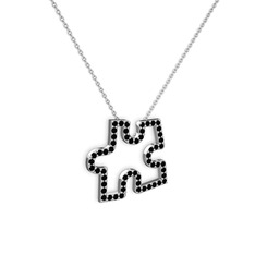 Puzzle Parça Kolye - Siyah zirkon 18 ayar beyaz altın kolye (40 cm beyaz altın rolo zincir) #548cd6