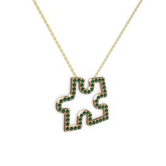 Puzzle Parça Kolye - Yeşil kuvars 925 ayar rose altın kaplama gümüş kolye (40 cm altın rolo zincir) #7806j9