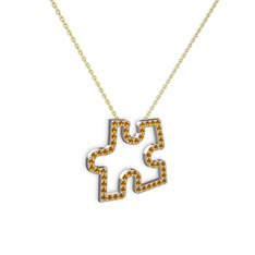 Puzzle Parça Kolye - Sitrin 8 ayar beyaz altın kolye (40 cm altın rolo zincir) #ca6its