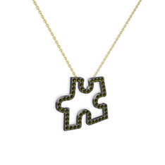 Puzzle Parça Kolye - Peridot 925 ayar siyah rodyum kaplama gümüş kolye (40 cm altın rolo zincir) #cgwceo