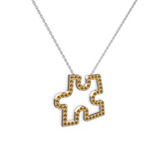 Puzzle Parça Kolye - Sitrin 18 ayar beyaz altın kolye (40 cm beyaz altın rolo zincir) #cuatsc