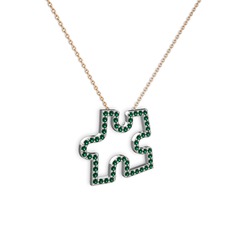 Puzzle Parça Kolye - Yeşil kuvars 8 ayar beyaz altın kolye (40 cm gümüş rolo zincir) #nkwliq