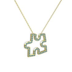 Puzzle Parça Kolye - Akuamarin 925 ayar altın kaplama gümüş kolye (40 cm altın rolo zincir) #nq76j9