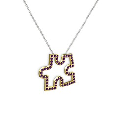 Puzzle Parça Kolye - Ametist 8 ayar altın kolye (40 cm beyaz altın rolo zincir) #ooh49o