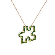Puzzle Parça Kolye - Yeşil kuvars 925 ayar altın kaplama gümüş kolye (40 cm rose altın rolo zincir) #umyvdi
