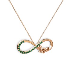 İsimli Sonsuzluk kolye - Yeşil kuvars 8 ayar rose altın kolye (40 cm rose altın rolo zincir) #1a61neq