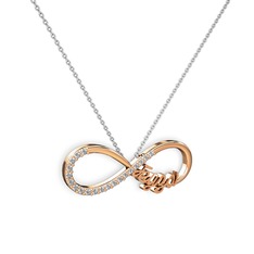 İsimli Sonsuzluk kolye - Swarovski 925 ayar rose altın kaplama gümüş kolye (40 cm beyaz altın rolo zincir) #1c3u830