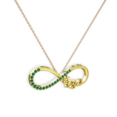 İsimli Sonsuzluk kolye - Yeşil kuvars 14 ayar altın kolye (40 cm rose altın rolo zincir) #1dbuwdm