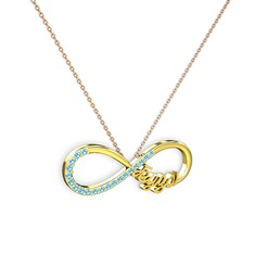 İsimli Sonsuzluk kolye - Akuamarin 18 ayar altın kolye (40 cm rose altın rolo zincir) #1j59ha5
