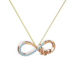 İsimli Sonsuzluk kolye - Akuamarin 18 ayar rose altın kolye (40 cm altın rolo zincir) #1nre33y