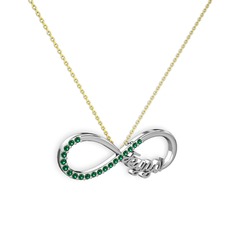 İsimli Sonsuzluk kolye - Yeşil kuvars 8 ayar beyaz altın kolye (40 cm altın rolo zincir) #1p9ryyb