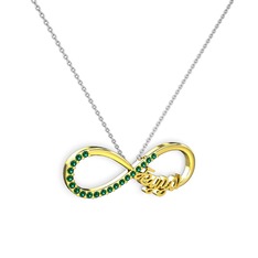 İsimli Sonsuzluk kolye - Yeşil kuvars 8 ayar altın kolye (40 cm beyaz altın rolo zincir) #5cu7zz