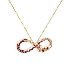 İsimli Sonsuzluk kolye - Rodolit garnet 14 ayar rose altın kolye (40 cm altın rolo zincir) #69j35r