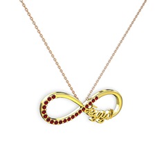 İsimli Sonsuzluk kolye - Garnet 925 ayar altın kaplama gümüş kolye (40 cm rose altın rolo zincir) #6dl5gw