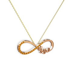 İsimli Sonsuzluk kolye - Sitrin 8 ayar rose altın kolye (40 cm altın rolo zincir) #91rlp8