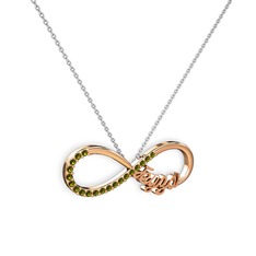 İsimli Sonsuzluk kolye - Peridot 8 ayar rose altın kolye (40 cm gümüş rolo zincir) #9d6u21