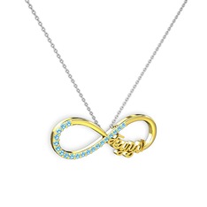 İsimli Sonsuzluk kolye - Akuamarin 18 ayar altın kolye (40 cm gümüş rolo zincir) #aj3snw