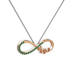 İsimli Sonsuzluk kolye - Yeşil kuvars 18 ayar rose altın kolye (40 cm gümüş rolo zincir) #d56cvr