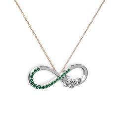 İsimli Sonsuzluk kolye - Yeşil kuvars 14 ayar beyaz altın kolye (40 cm gümüş rolo zincir) #pcpu1q