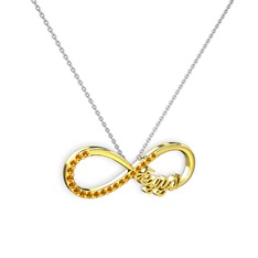 İsimli Sonsuzluk kolye - Sitrin 18 ayar altın kolye (40 cm beyaz altın rolo zincir) #qp7yem