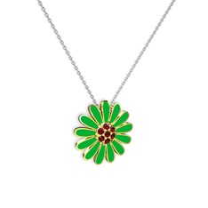 Papatya Kolye - Garnet 8 ayar altın kolye (Yeşil mineli, 40 cm gümüş rolo zincir) #1fihi2a