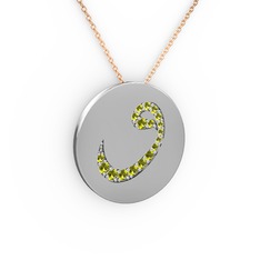 Taşlı Vav Kolye - Peridot 925 ayar gümüş kolye (40 cm rose altın rolo zincir) #10xe18o