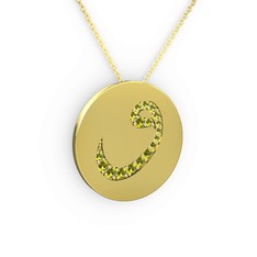 Taşlı Vav Kolye - Peridot 14 ayar altın kolye (40 cm altın rolo zincir) #112hcy6