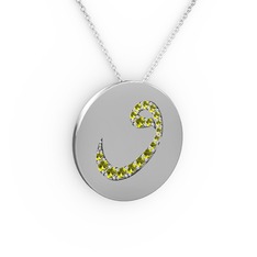 Taşlı Vav Kolye - Peridot 14 ayar beyaz altın kolye (40 cm beyaz altın rolo zincir) #11fxq1n