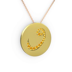 Taşlı Vav Kolye - Sitrin 14 ayar altın kolye (40 cm rose altın rolo zincir) #11yyqro