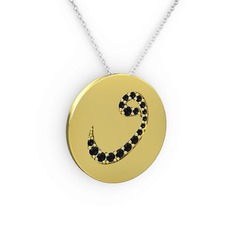 Taşlı Vav Kolye - Siyah zirkon 18 ayar altın kolye (40 cm beyaz altın rolo zincir) #18o3yvx