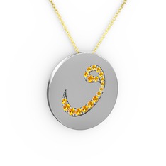 Taşlı Vav Kolye - Sitrin 14 ayar beyaz altın kolye (40 cm altın rolo zincir) #1i2og83