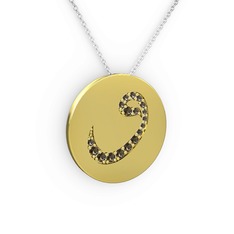 Taşlı Vav Kolye - Dumanlı kuvars 18 ayar altın kolye (40 cm beyaz altın rolo zincir) #1jfexiv